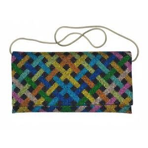 NEW SONDRA ROBERTS bettina clutch in multi crystal plaid